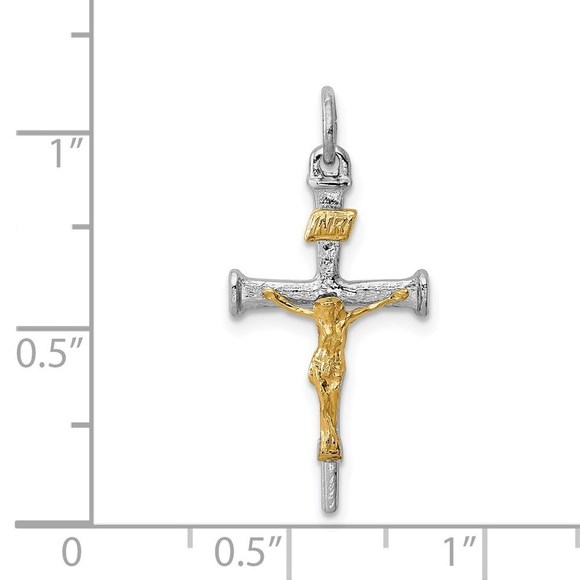 Million Charms 925 Sterling Silver Rh-Plated & 18k Gold-plated Crucifix Pendant - Picture 4 of 4